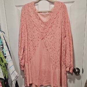 Roaman's Blush Lace Overlay Blouse